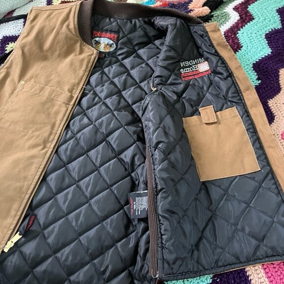 Vintage Tough Duck Canvas Vest Mens XL Brown Home Hardware Quilted Full Zip - Picture 4 of 11